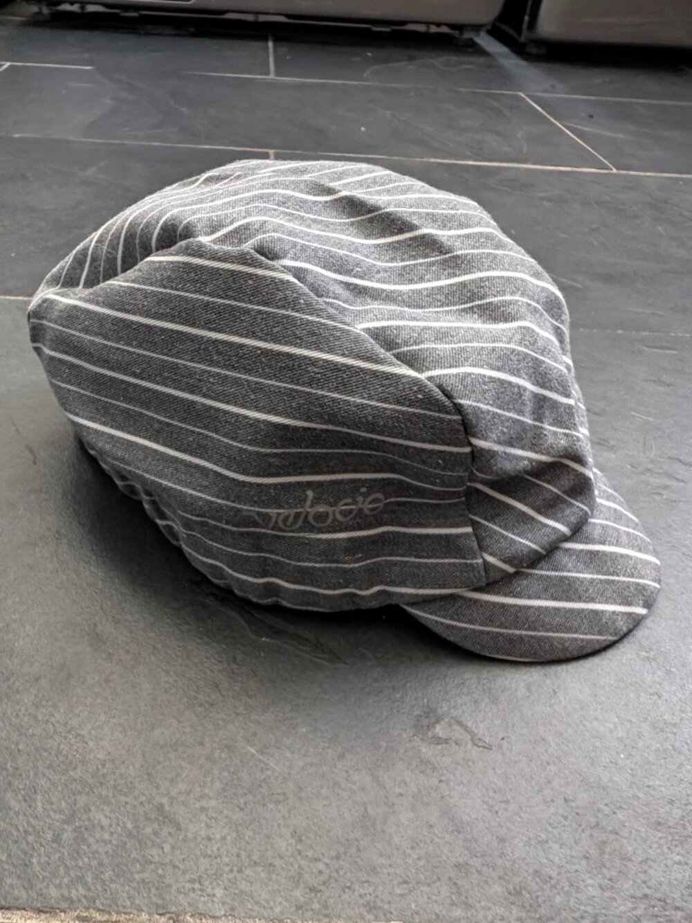 Velocio Cycling Cap Railroad Stripe Blue Grey